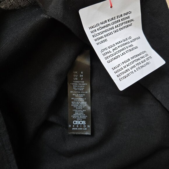 ASOS DESIGN Cotton Linen Mix Ruffle Trim Mini Sundress Black Size 2 New With Tag - Picture 15 of 17